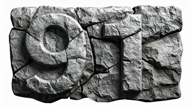 A gray stone with the letters OTK carved into it on a white background.