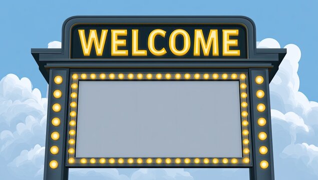 Vintage marquee sign with "WELCOME" and empty space for text
