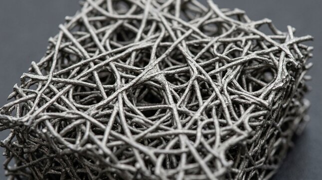 Porous transport layer PTL sintered titanium felt for PEM electrolyzer showing porous metal fiber structure macro photograph