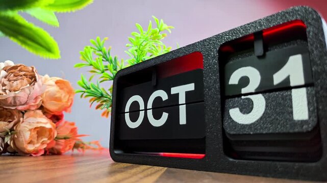 Retro flip calendar changing date from october 30 to october 31. Halloween