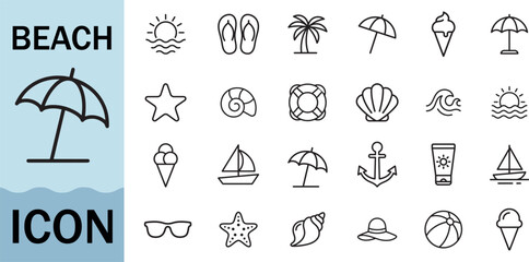 Beach icon set for summer vacation and seaside themes © Creative Icon Store 