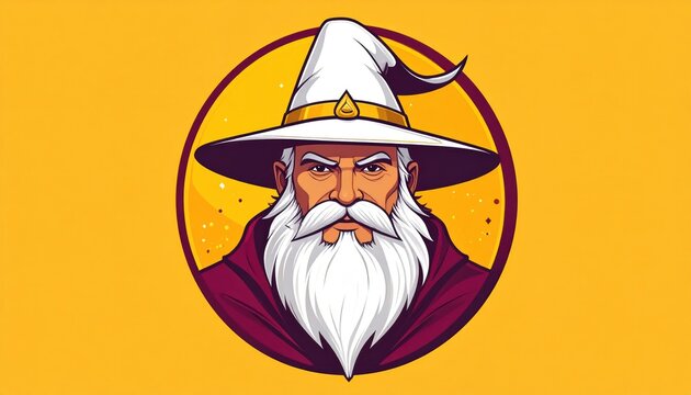 Intense Wizard Portrait in a Golden Circle - A Mystical Illustration.