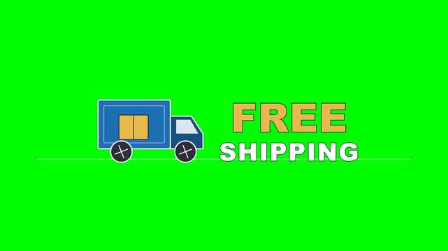 4K green screen FREE SHIPPING animated title - a delivery truck drives in with speed lines, kinetic typography motion graphics intro overlay, chroma key