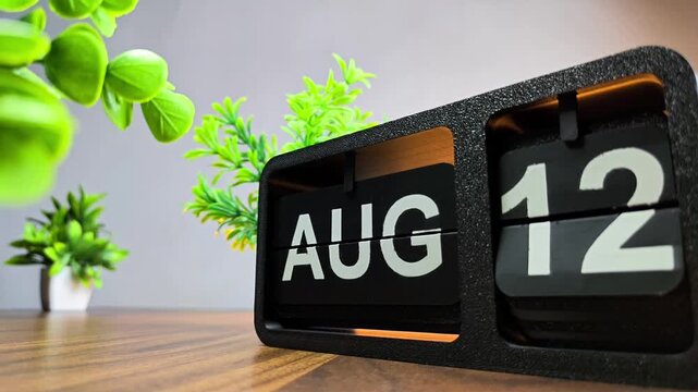 Retro flip calendar changing date from august 11 to august 12. International Youth Day