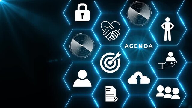 Agenda meeting appointment activity information concept. List of meeting activities in the order to be taken up, beginning with the call to order, ending with adjournment. Touching agenda on screen