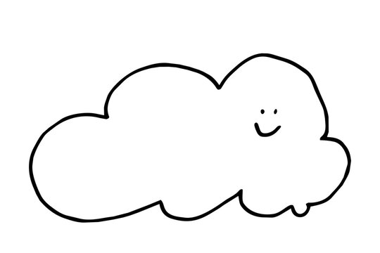 手書きのかわいい雲イラスト｜笑顔のクラウドをシンプルな線画と落書き風で描いたナチュラルな天気アイコン素材、保育や教育、Webデザインにも使いやすい手描きイラスト