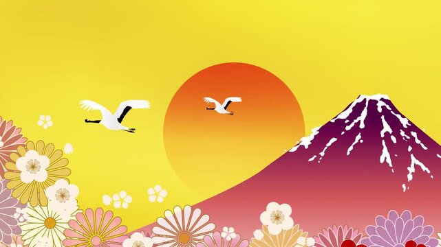 Mount Fuji with Sunrise and Flowers 4K
