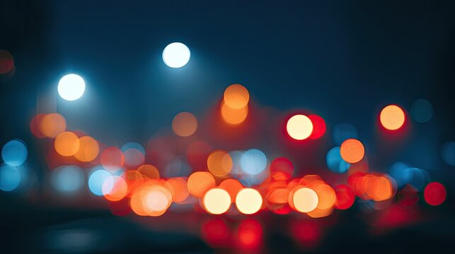 Soft, glowing bokeh lights from a blurry nighttime city street