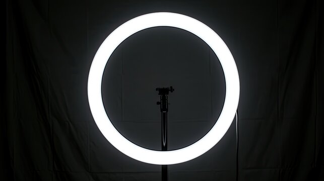 Bright circular light illuminates a dark backdrop with a central stand