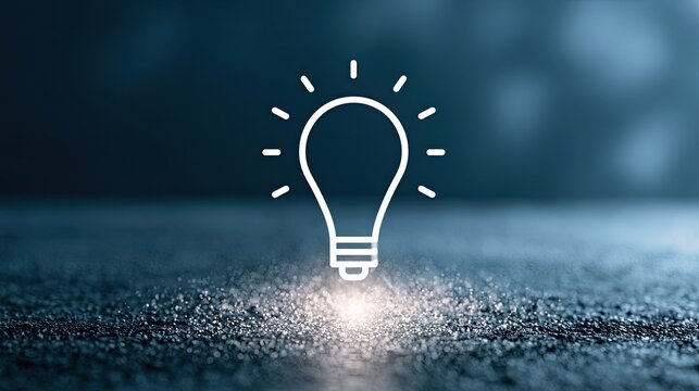 A glowing outline of a lightbulb illuminates a dark, textured surface