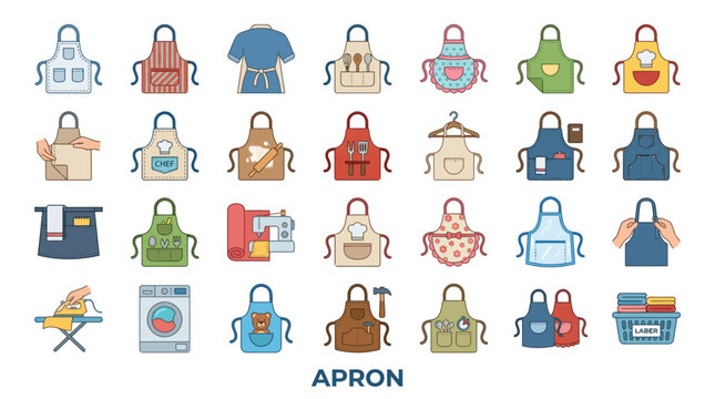 Colorful apron icons for kitchen and housework