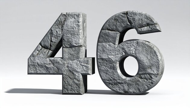 A 3D rendering of the numbers forty and six made of stone on a white surface
