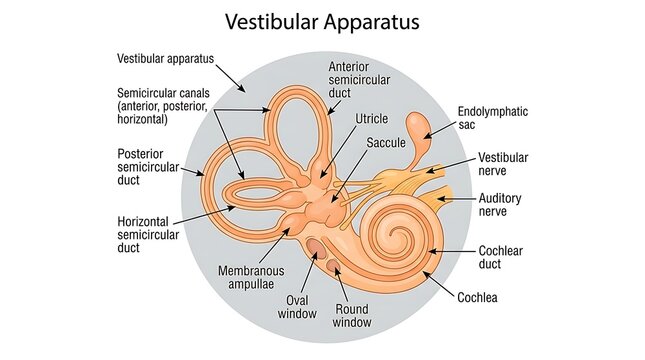 Scientific diagram of the human vestibular apparatus anatomy and structure