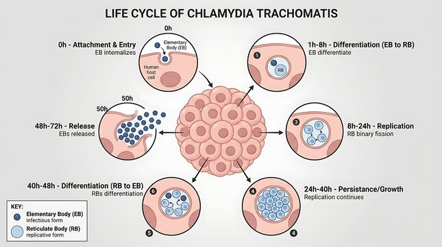 Life cycle of chlamydia trachomatis bacteria medical process chart with bacteria