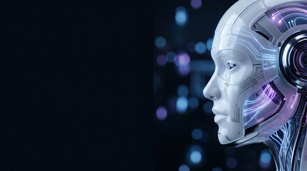 Lamas personalizadas con tu foto Futuristic artificial intelligence robot profile with glowing neon circuit board pattern