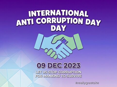 International anti corruption day awareness poster with handshake logo and date for global campaign