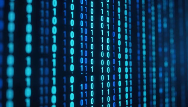 Abstract Glowing Blue Binary Code Matrix Data Stream Background