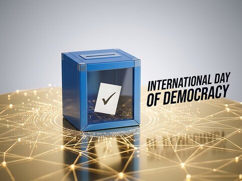 International day of democracy concept with ballot box and checkmark for voting rights awareness