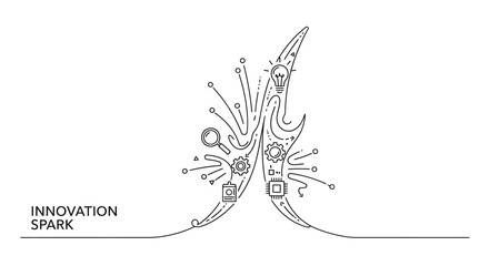 Obraz premium Innovation Spark Minimalist Line Art with Business and Technology Icons