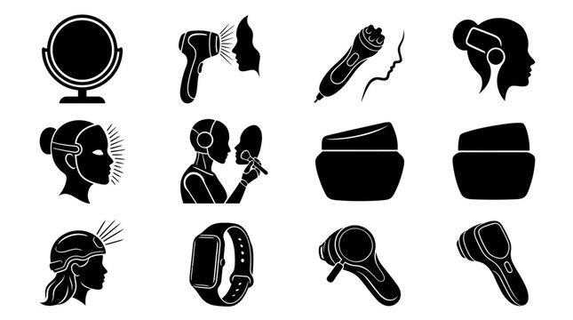 Black icons of hair care tools.
