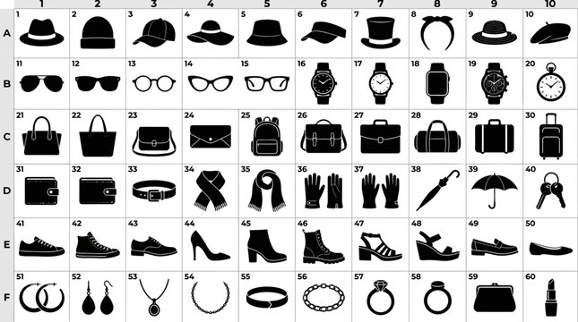 Variety of fashion accessories displayed.
