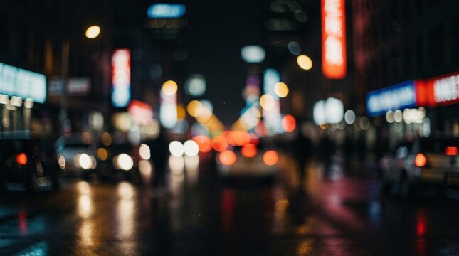 Blurred Cityscape at Night with Vibrant Bokeh Lights