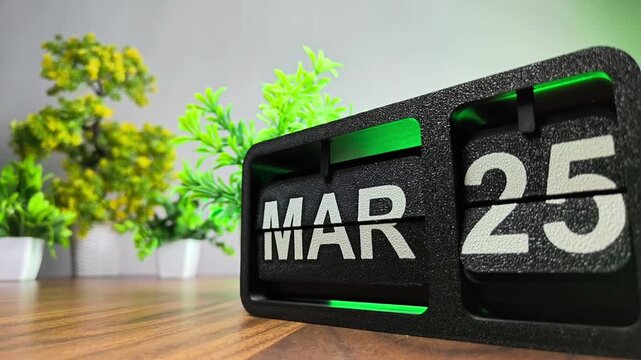 Retro flip calendar changing date from march 24 to march 25. International Day of Remembrance of the Victims of Slavery