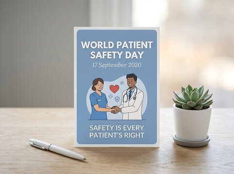 World patient safety day promotional card with doctor and nurse shaking hands illustration design