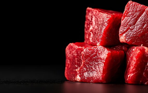 Raw beef cubes close-up
