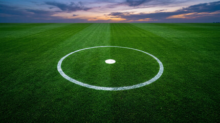 Obraz premium Beautiful center spot painted perfectly pristine white upon gorgeous emerald green grass under evening twilight