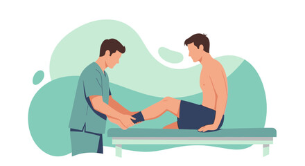 Obraz premium Physical Therapist Examining Patient's Injured Leg on Examination Table