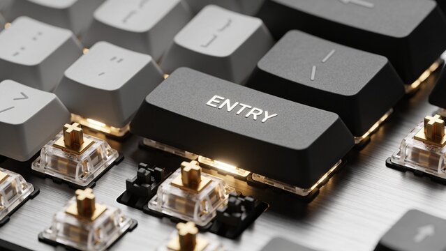 close-up of a custom-made premium keyboard with a key labeled "ENTRY"