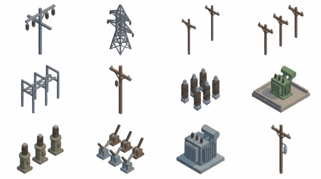 Isometric view of electrical power infrastructure models.