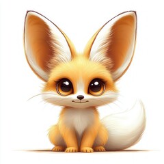 Fototapeta premium fluffy orange fox with oversized ears and bushy white tail sitting shyly with square blur covering its face on white background