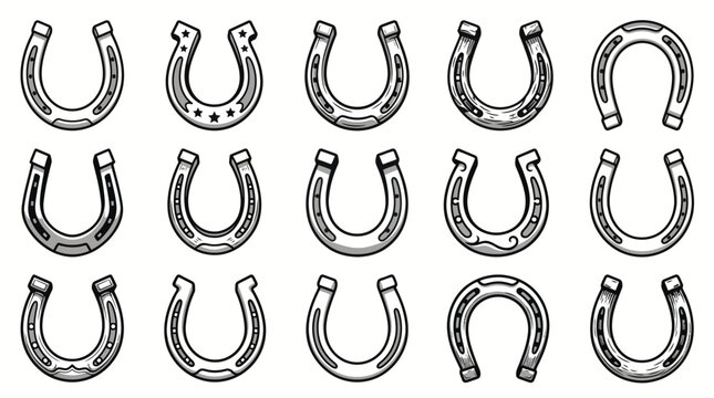 Set of Horseshoe Sketches for Lucky Charm and Equestrian Designs