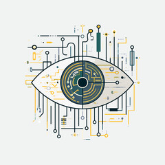 Obraz premium Geometric cybernetic eye with digital connections and circuitry