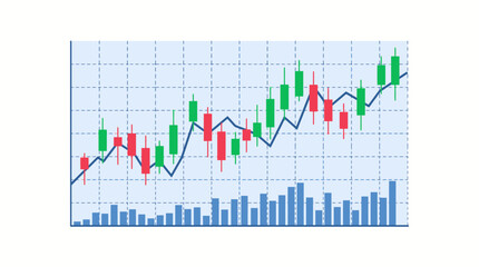 Fototapeta premium Stock Market Candlestick Chart Showing Trading Volume and Upward Growth Trend for Financial Analysis