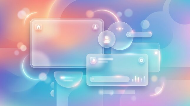 User interface elements on a colorful background with glowing lines