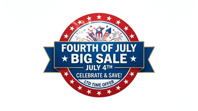 Animated Fourth of July Big Sale Promotion Badge with Fireworks Motion