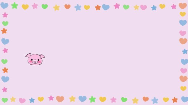 Adorable cute kawaii cartoon of sweet whimsical baby animal faces characters animated jump one by one with backdrop pattern floating stars seamless looping animation background. Motion graphics