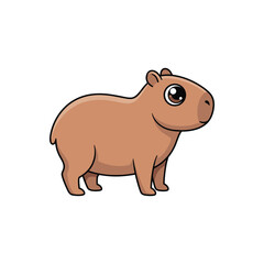 Fototapeta premium Cute cartoon capybara illustration, adorable rodent character with big eyes isolated on white background.