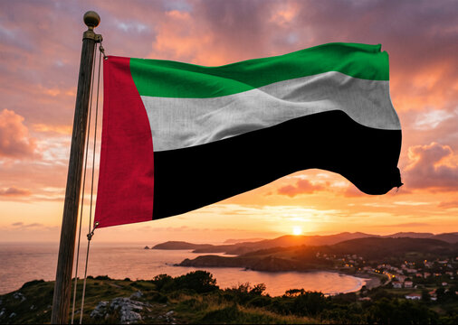 National Flag Waving on flagpole, with isolatd white background