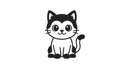 Cute cartoon husky cat illustration, black and white simple drawing, isolated on white background. © Wajan