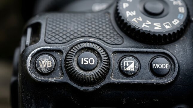 Detailed Top View of Vintage Camera ISO and WB Mode Controls