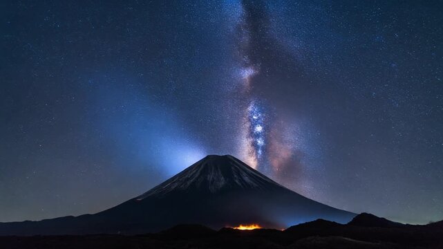 Stunning Atitlan volcano view under a starry night sky with Milky Way