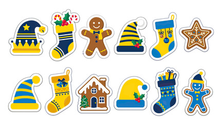 Naklejka premium Christmas Stickers: Santa Hats, Stockings, Gingerbread House & Cookies