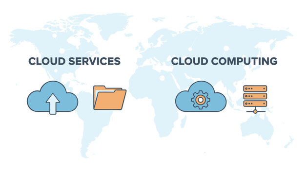 Cloud services and cloud computing technology concept vector illustration displaying database server storage tools.