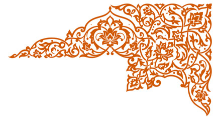 Islamic floral corner ornament, orange arabesque vector frame element, traditional middle eastern pattern for invitation and greeting card design © sidra