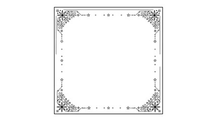 Vintage ornamental square frame with floral corner details, elegant black line art border vector, decorative filigree frame for wedding invitations © sidra