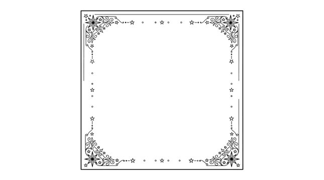 Vintage ornamental square frame with floral corner details, elegant black line art border vector, decorative filigree frame for wedding invitations